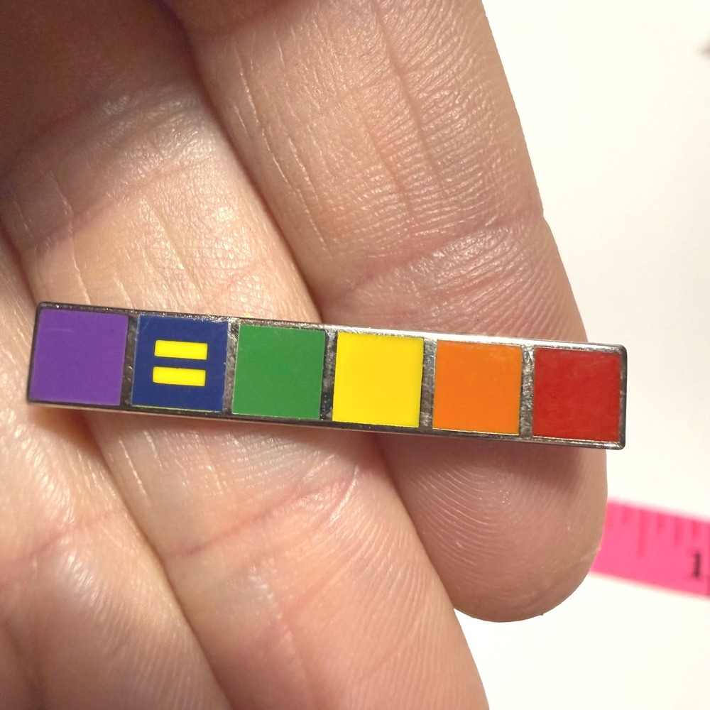 Human Rights Campaign HRC Equality Rainbow Flag Enamel Lapel Pin Silver Tone Bar
